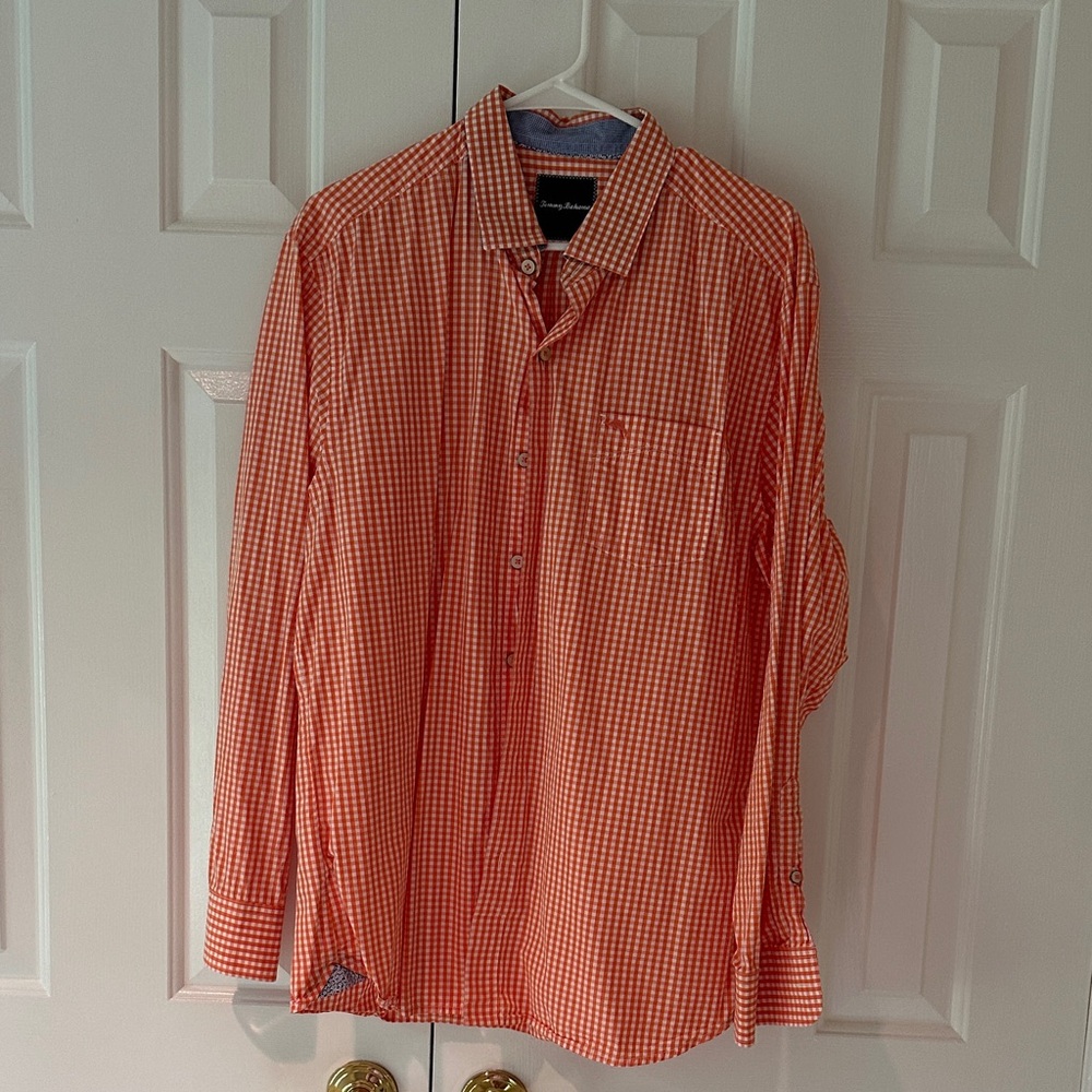 Tommy Bahama Orange Checkered Casual Shirt